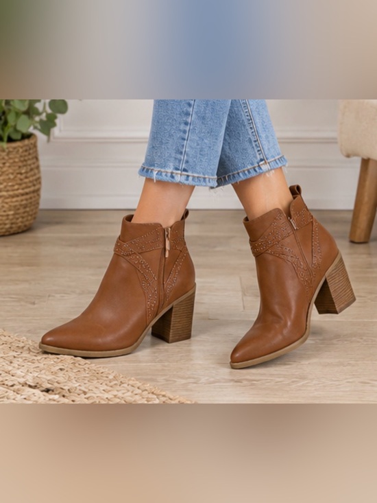 Indigo Shoes - Indigo Brown Studded Ankle Booties